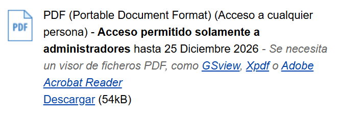 "Acceso permitido solamente a administradores hasta 25 de Diciembre de 2026"