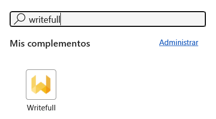 Buscando writefull en el instalador de complementos.
